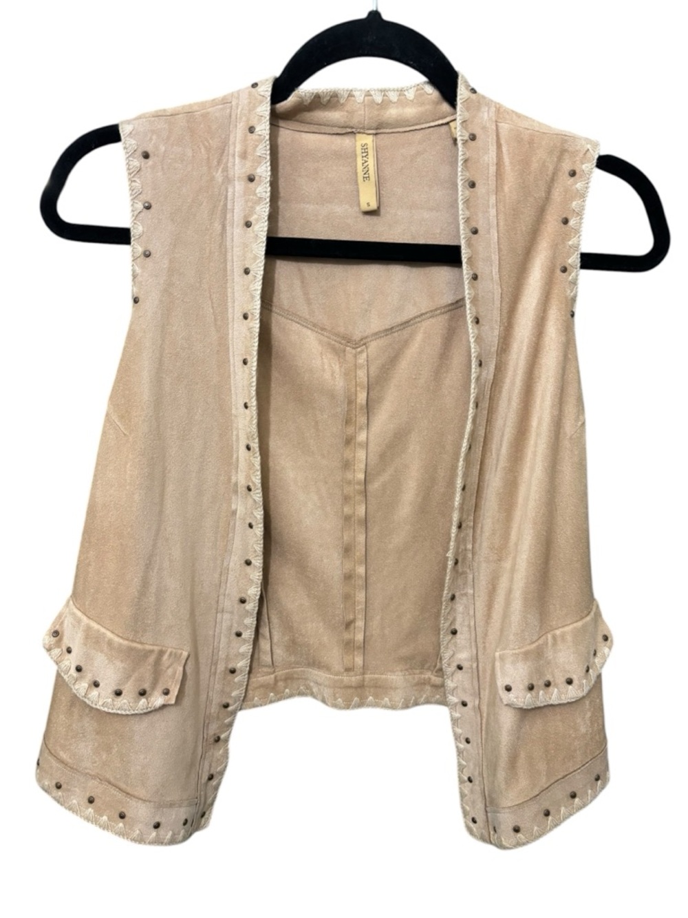 Shyanne Light Beige Suede Studded fringe Open Vest